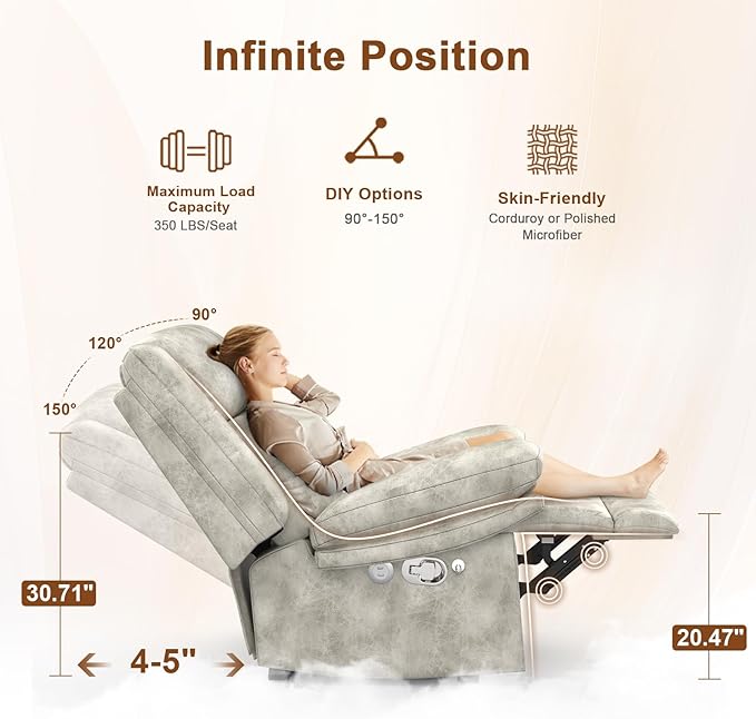 Home Theater Seating Reclining Sectional Sofa Reclining Couch with 4 USB 2 Flip-Up Middle Backrest &amp Drawers Wall Hugger RV Recliners 145° Adjustable Recline &amp Cup Holders for RV &amp Mov