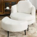 42.5 Single Sofa Chair Chaise Lounge with Movable Cresent-Shaped Footstool Removable Headrest &amp Wraparound Armrests One-Piece Side Table for Small Living Room (White)