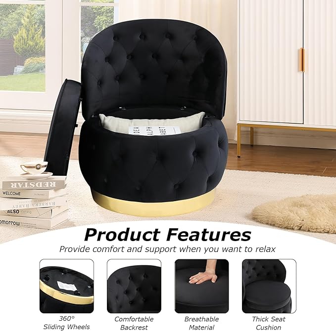 Accent Chair Barrel Chair with Storage Function Round Armchair Small Accent Chair Comfy Tufted Button Cushion for Living Room Bedroom Office