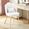 Petal Makeup Vanity Chair with Back Flower Chair Comfy No Wheels for Girls Women Makeup Chair with Golden Metal Legs &amp Lumbar Pillow for Living Room/Makeup Room/Bedroom/Home Office - White