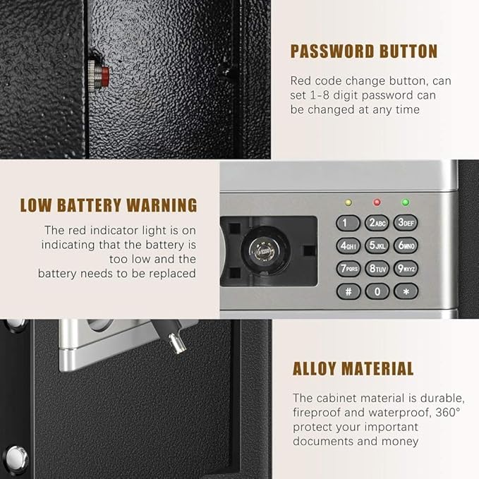 Fireproof Waterproof 43. 3L Digital Large Capacity Electronic File Cabinets Steel Plate Material with Emergency Override Key Apply to Hotel Business Jewelry Cas