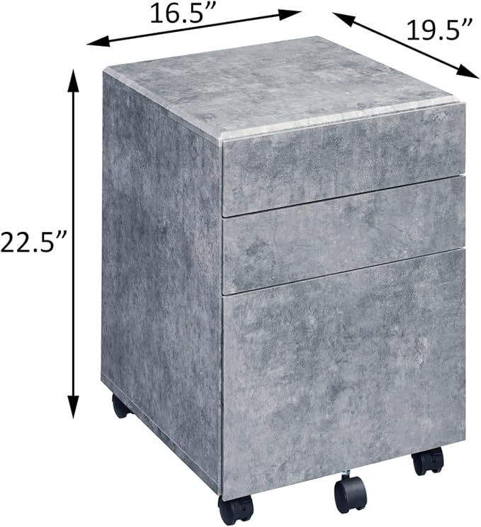 3-Drawer File Cabinet with Industrial Faux Concrete Silver Finish Smooth Manual-Close Drawers and Caster Wheels for Easy Mobility Spacious Home Office Storage Organizers