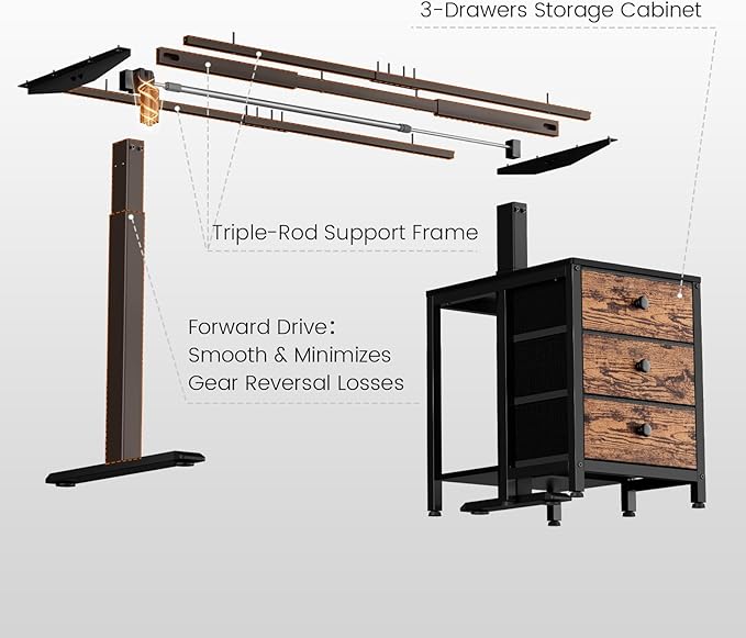 REAHOME Electric Standing Desk with Drawers 47 x 24 Inches Height Adjustable Sit Stand Desk with Storage 3 Memory Preset Home Office Computer Desk Printer Cabinet Cable Management Rustic Brown
