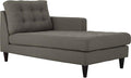 Modway Empress Mid-Century Modern Upholstered Fabric Right-Arm Chaise Lounge in Granite