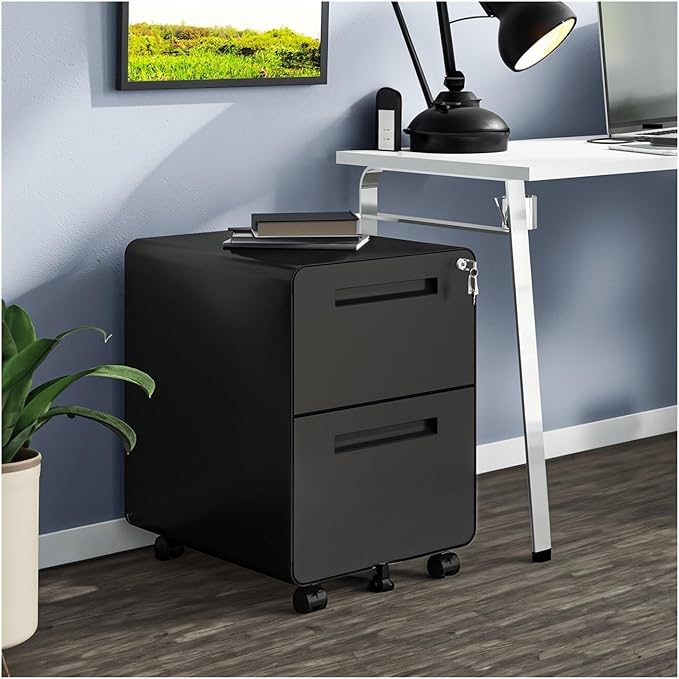 Mobile File Cabinets 2 Drawers Rolling File Cabinet W/Lock Metal Mobile Filing Under Desk