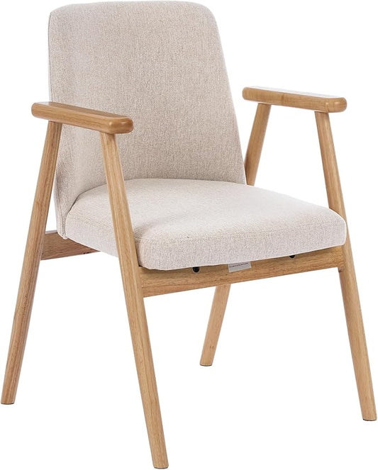Mid Century Modern Living Room Accent Chair Comfy Reading Armchair with Solid Wood Legs Soft Seat Line Fabric for Bedroom Office Vanity