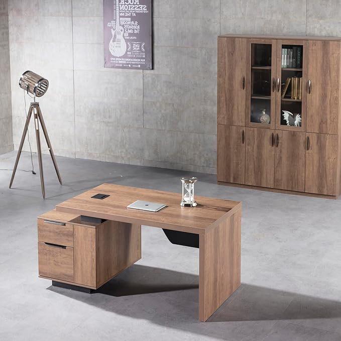 Modern Executive Desk Rectangle Office Desk with Storage Cabinet Width Adjustable Standing Desks Stand Under Table Storage Organizer Wood