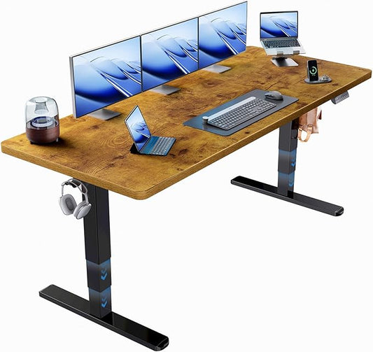 HUANUO 71x30 Inch 3-Stage Legs Electric Standing DeskLarge Height Adjustable Office Desk with Brushless MotorStand Up Desk with 4 Memory Presets &amp 2 HooksComputer Desk for Home OfficeVintage B