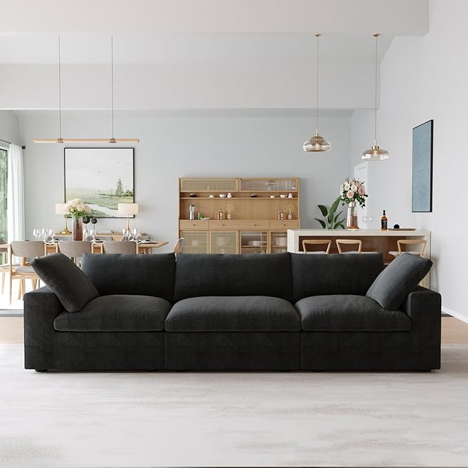JACH 3-Seater Modular Sectional Sofas for Living Room Modern Convertible Cloud Couches Cushion Covers Removable Free Combination Module Sectional Couch for Living Room Bedroom Apartment (Black)