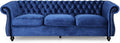 Great Deal Furniture GDFStudio Chesterfield Tufted Jewel Toned Velvet Sofa with Scroll Arms Navy Blue