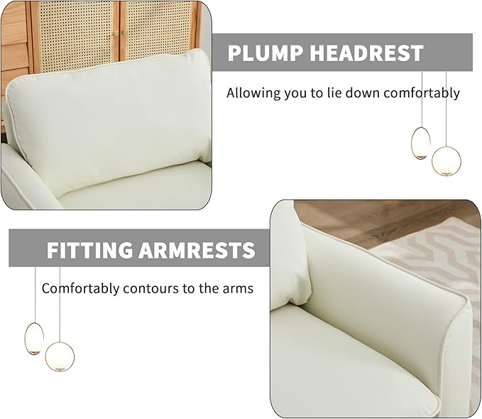 Modern Faux Leather Chair Set of 2 Oversized Arm Chair for Living Room Mid-Century Accent Sofa for Bedroom Comfy Upholstered Single Sofa Readingchair for Waiting Room and conference roomCream