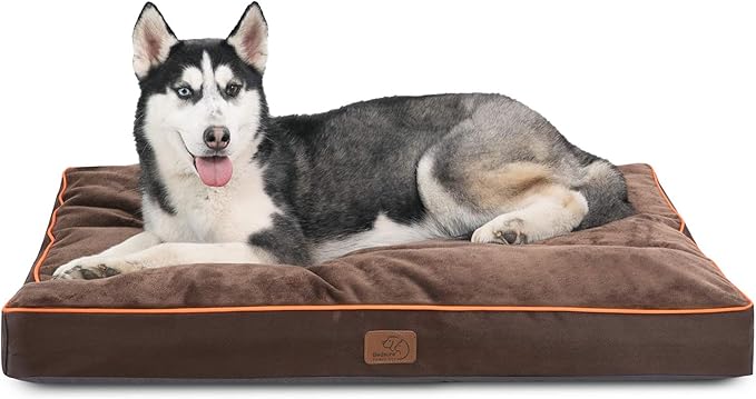 Bedsure Washable Dog Beds Large Sized Dog - 3 Inch Thicken Up to 80lbs Pet Mat Pillows with Removable Washable Cover Brown