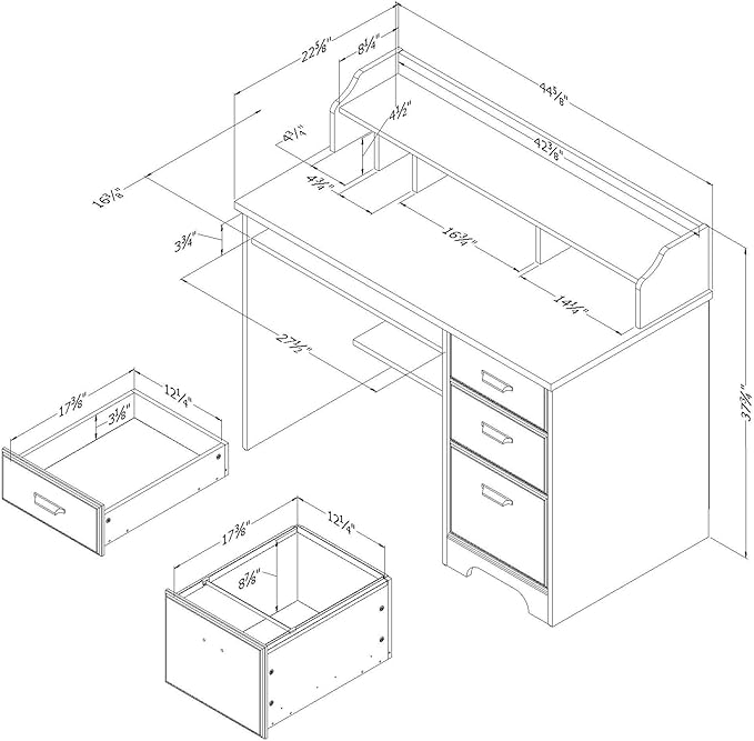 Pemberly Row Computer Desk with Hutch Winter Oak Finish Laminated Particleboard 3 Drawers and Shelves Traditional Home Office Desk for Workspace Organization and Storage