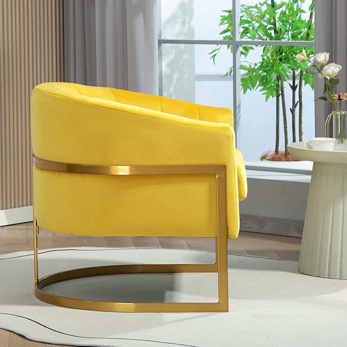 Velvet Modern Accent Armchair - Luxury Gold Frame | Versatile Seating for Living Room Bedroom Office Yellow