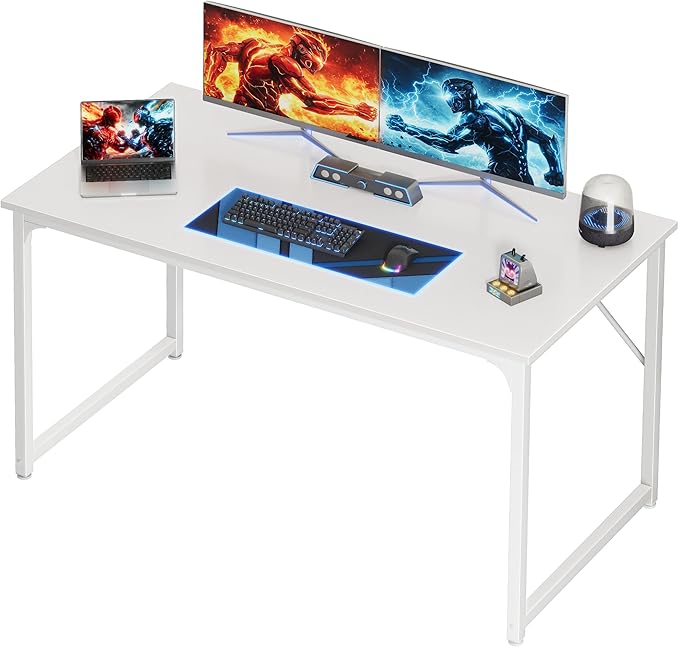PRAISUN 48 X 24 Inch Computer Desk with Deeper Desktop Gaming Office Writing Work Desk for Home Office Study Bedroom Work from Home Metal Frame White