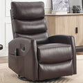 Swivel Recliner with Heat and Massage Rocker Recliner Chair for Living RoomGlider Recliner Nursery Chair with Black Metal Base/Adjustable Backrest and Footrest (PU Leather Brown)