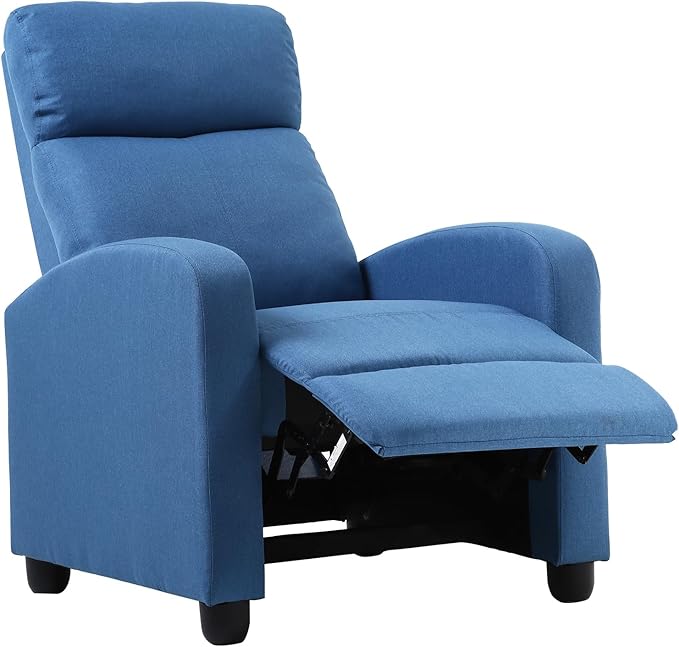 Recliner Chair for Adults Living Room Chairs Reading Chair with Fabric Padded Seat Backrest Modern Reclining Easy Lounge Bedroom Chair Recliner Chair for Bedroom (Blue)