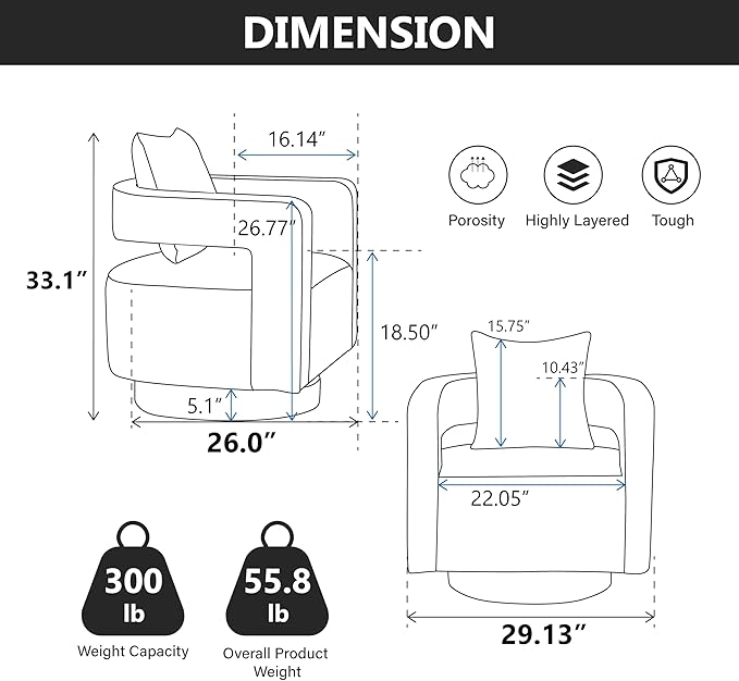 29.1 W Swivel Accent Chair with Open Back Modern Comfy Sofa Chair with Rubberwood Base 360 Degree Comfy Lounge Reading Armchair for Living Room Bedroom Nursery Office or Club (Beige)