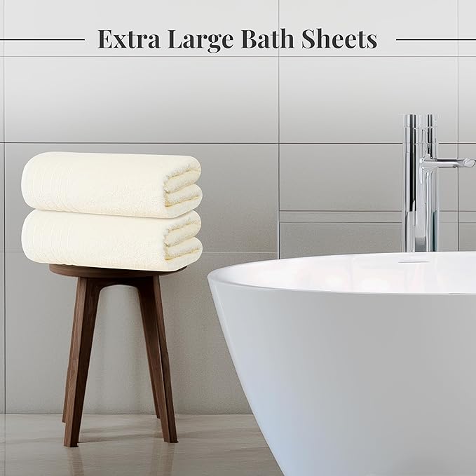 Tens Towels Pack of 2 Extra Large Bath Sheets 35 x 70 Inches 100% Cotton Larger &amp Lighter Weight Quicker to Dry Super Soft &amp Absorbent Oversized Bath Towels Cream