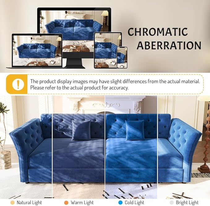 extrasleep 100'' Velvet Pull Out Sofa Bed Oversized King Sleeper Sofa with Handcrafted Floral Tufted Design 3-in-1 Convertible Sleeper Couch Tufted Deep Seat Couch for Living Room Apartment Blue