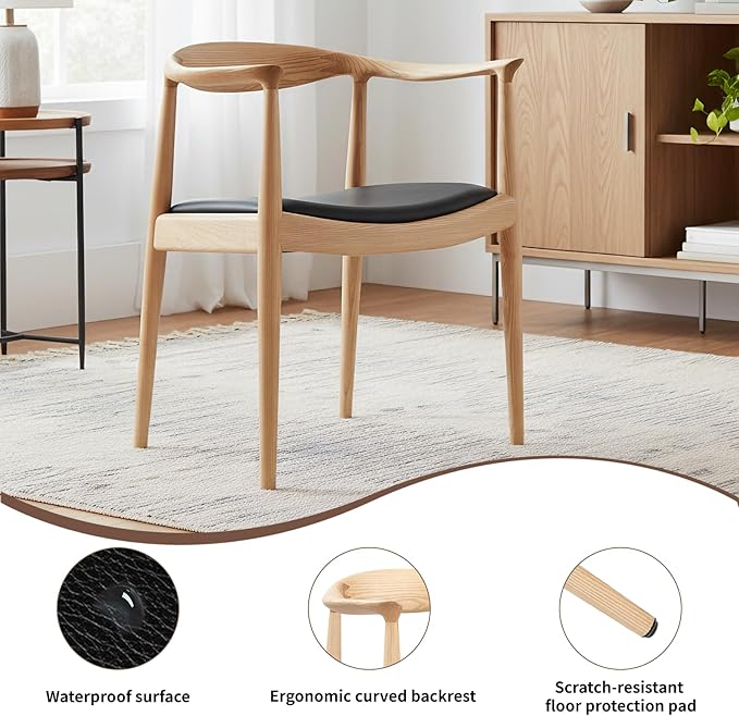 Kennedy Armchair Upholstered Dining Chair Presidential Mid-Century Modern Accent Chair in Natural Wood Color