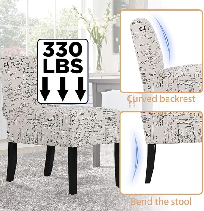 PayLessHere Modern Living Room Chairs - Armless Fabric Accent &amp Side Chairs with Solid Wood Legs White