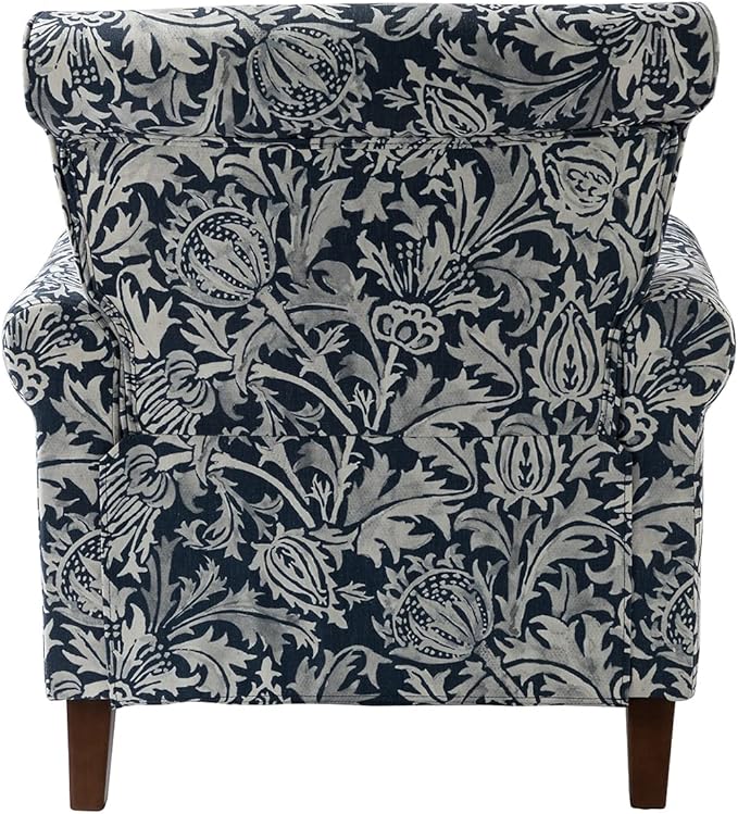 Wingback Accent Chair with Wood Legs Modern Comfy Upholstered Armchair with Removable Cushion and Nailhead Trim Floral Pattern Single Sofa Reading Chair for Living Room Bedroom