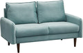 INSTORY Velvet Loveseat Mid-Century Modern Sofa Tufted Couch with Wooden Legs for Living Room - Cyan