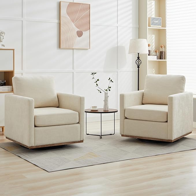 Aoiy &amp Wifon 30.7 W Swivel Accent Chair Set of 2 Mid Century Modern Swivel Chair for Living Room Comfy Small Accent Chair Wavy Chenille Beige