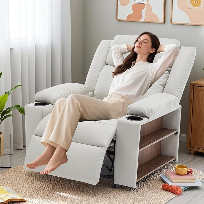 Power Lift Recliner Chair Upholstered Recliner Heating Vibration Massage with Side Storage Shelf &amp 2 Cup Holders for Living Room &amp Home Theater (Light Grey)