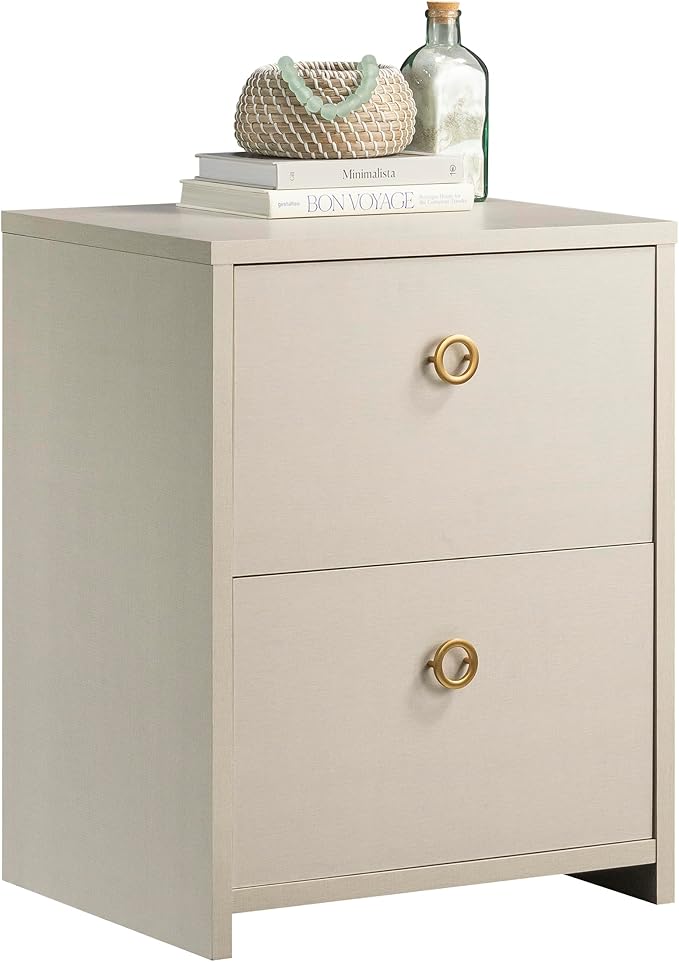 Lateral 2 Drawer Small File Cabinet with Lock Under Desk Locking Storage Cabinets Organizer for HomeContemporary Office Engineered Wood Filing DrawersBeige