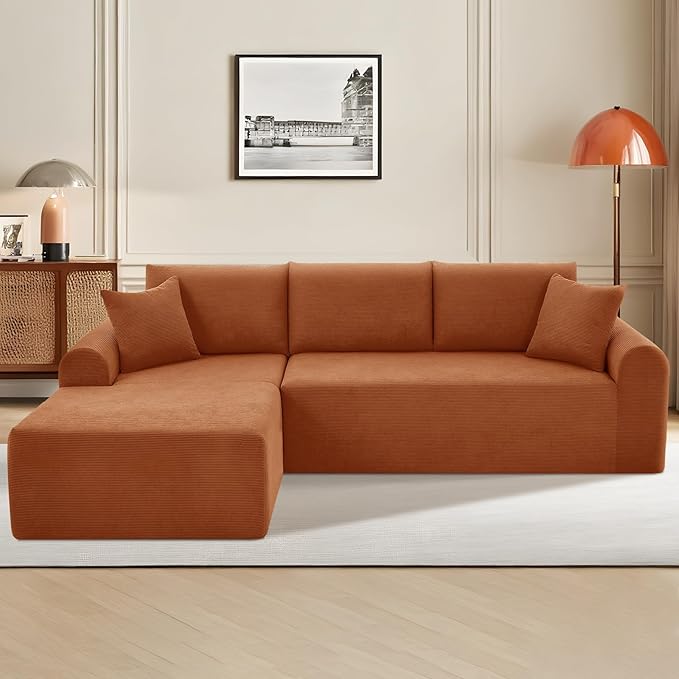 Modular Sectional Couch in a Box 103 L Shaped Boneless Cloud Couch with Deep Seat Convertible Sofa Bed for Living Room Bedroom Apartments No Assembly Required Orange Left Facing Chaise