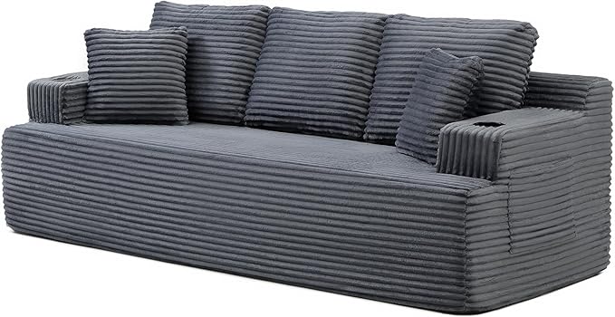 86 Small Cloud Loveseat Sofa in a Box Comfy Corduroy 2-Seater Boneless Couch Modern Deep Seat Sofa for Small Spaces Living Room &amp Apartment No Assembly Required (Grey 86 inch) | Memory Foam