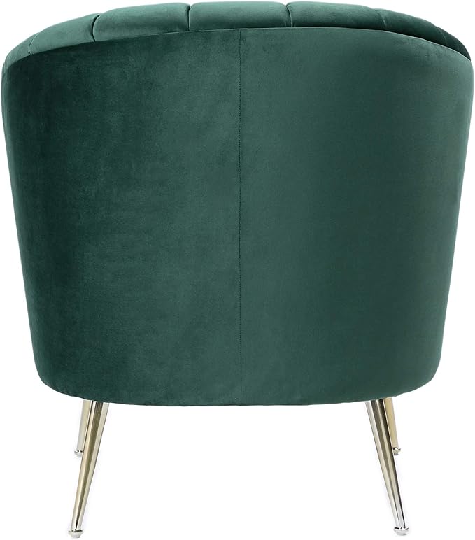 Manhattan Comfort Rosemont Velvet Accent Armchair Scalloped Chair with Mid-Century Modern Shell-Style with Wraparound Back Vertical Channeling Ideal for Living Room Use Set of 1 Green