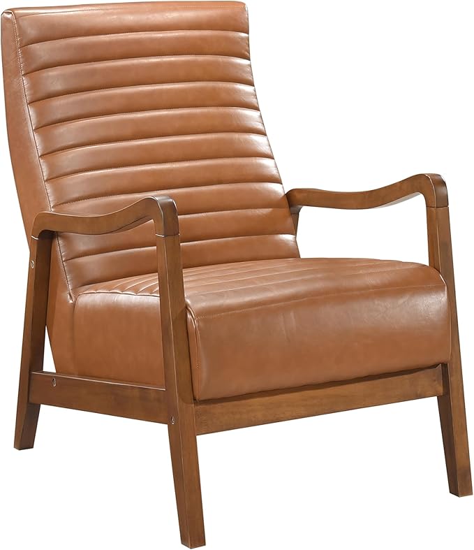 Lexicon High Back Accent Chair Mid Century Modern Chairs Living Room Chairs Reading Chair for Bedroom with Solid Wood Armrests and Legs Lounge Chair for Bedroom Living Room Sunroom Office Camel