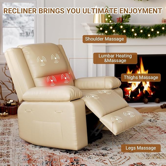 PU Leather Power Lift Recliner Chair for Elderly160°Adjustable Electric Reclining Sofa with Massage and Heat for Living Room/BedroomCream