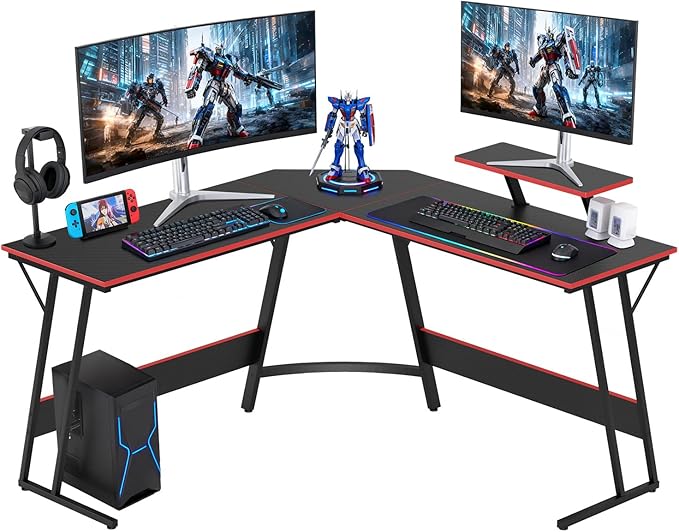 FDW L Shaped 51 Inch Gaming DeskCorner Computer DeskPC Gaming DeskWriting Workstation with Large Monitor Stand for Home OfficeDark Black