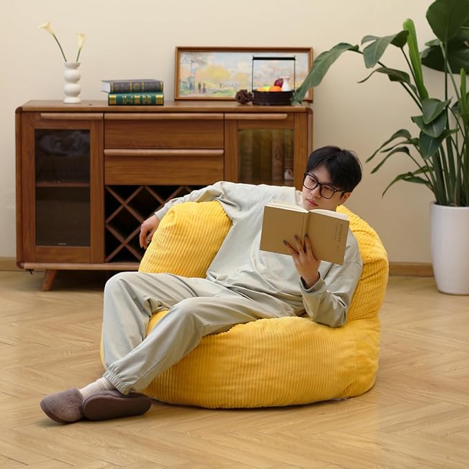 N&ampV Large Crescent Bean Bag Chair Adult Size Bean Bag Sack Foam Filling Soft Premium Corduroy Bean Bag for Living Room Bedroom Dorm and Office (Tuscany)