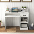 IFANNY Wooden Computer Desk White Home Office Desk w/Drawers Keyboard Tray Open Shelves &amp Monitor Stand Modern Writing Desk Compact Computer Desk for Small Spaces (White)