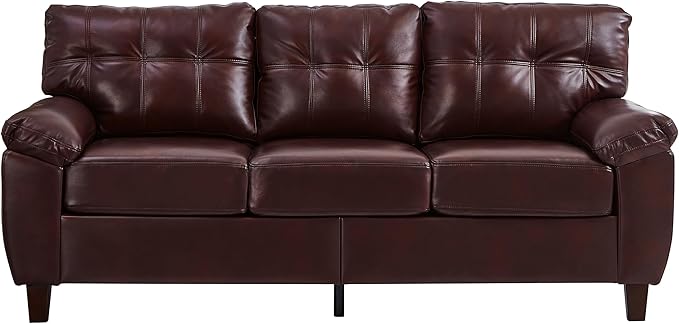 79 Burgundy Faux Leather Couch with Storage Mid Century Modern Tufted Sofa Chesterfield with Wide Arm Comfy Leather Love Seat for Living Room Bedroom Office Small Spaces (Burgundy 3 Seater Couch)