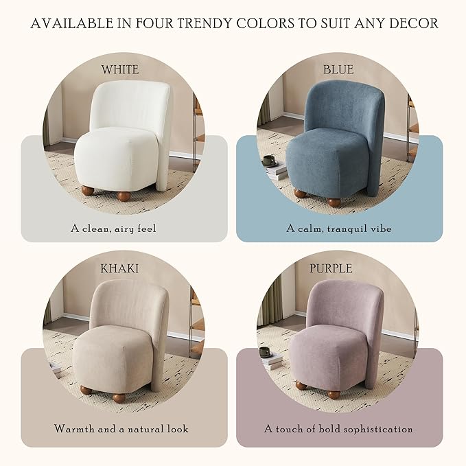Comfy Reading Chair for Kids Teens &amp Adults Armless Barrel Chair Upholstered Single Sofa Chair &amp Occasional Chair for Living Room Small Chair &amp Corner Chairs for Bedroom (White)