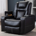 CANMOV Electric Power Recliner Chair with USB Ports and Cup Holders Breathable Leather Home Theater Seating with Hidden Arm Storage (Black)
