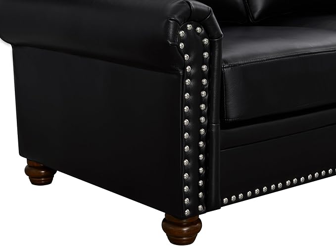 Harper &amp Bright Designs 3-Piece Sofa Sets with Storage Space &amp Wood Legs Sectional Living Room Sets Faux Leather Couches Sets with 3-Seat Sofa Loveseat and Sofa Chair for Living Room (Black)