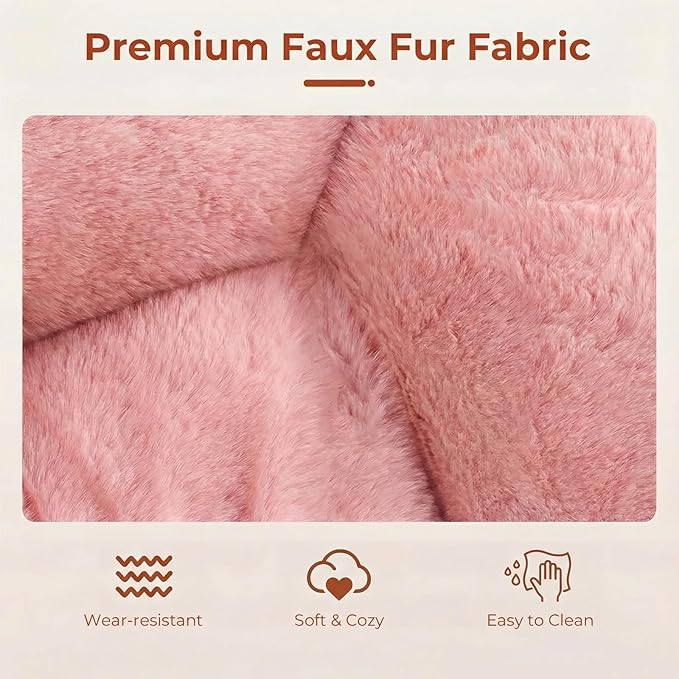 TLSUNNY Comfy Saucer Chair Foldable Lounge Lazy Chair with Ottoman Soft Faux Fur Reading Chair and Footstool for Teens Adults Metal Frame Moon Chair for Living Room Bedroom Dorms X-Large (Pink)