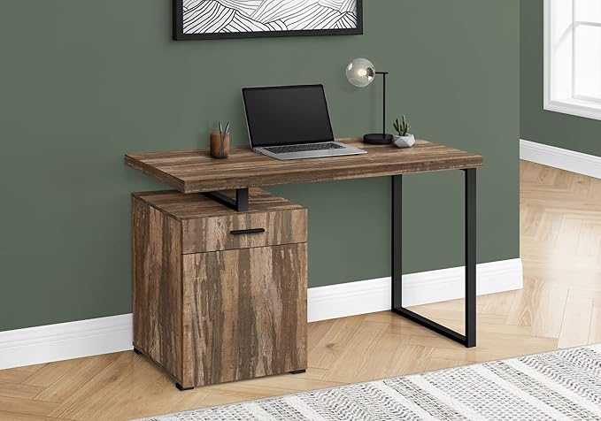Computer Desk Home Office Laptop Left Right Set up Storage Drawers 48 l Work Brown Laminate Black Metal Contemporary Modern DL309