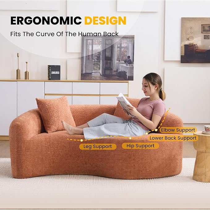 66.9'' Modular Sectional Loveseat Chenille Upholstered Boneless Curved Loveseat with Deep SeatCombination Round Sofa for Coffee Shop Game Room Office (Coral 66.9 Inch)