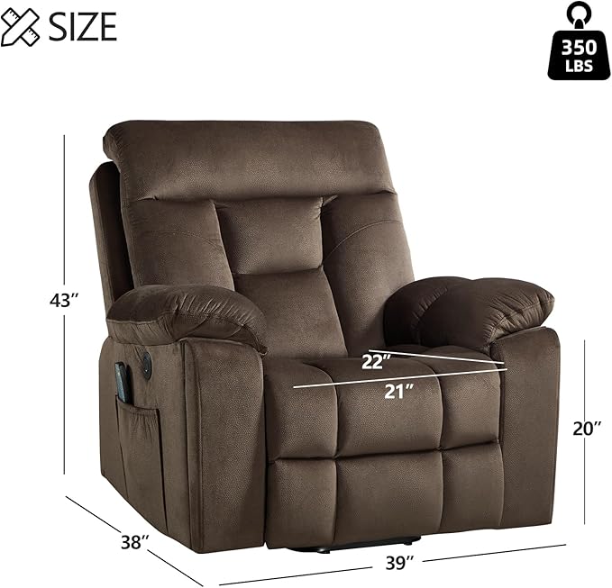 CANMOV Large Power Lift Recliner Chair with Massage and Heat for Elderly Big and Tall People Overstuffed Wide Recliners with 2 Cup Holders Side Pocket and USB Port Dark Brown
