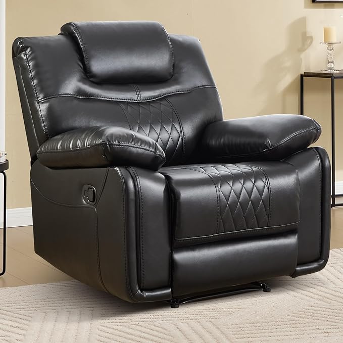 EBELLO Faux Leather Manual Recliner Chair Overstuffed Reclining Sofa with Comfortable Armrest and Backrest Single Couch for Living Room Black
