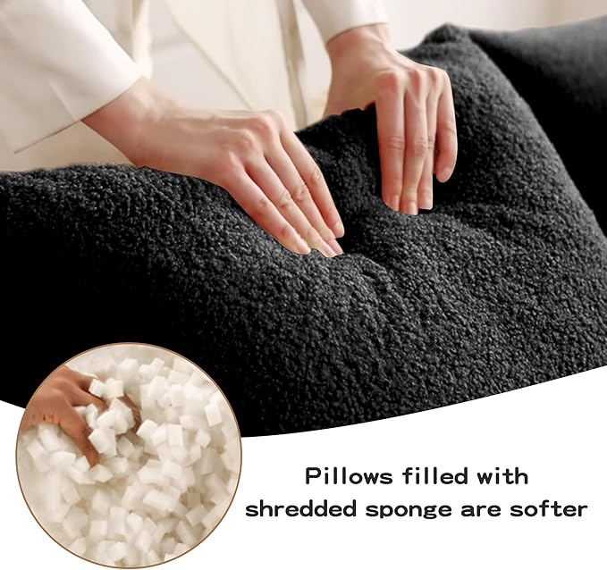Boneless Cloud Couch Modular Sectional Sofa L Shaped Couch Teddy Fabric Loveseat Sofa Deep Seat Sectional Couches for Living Room Modern Small Couches for Small Space No Assembly Black