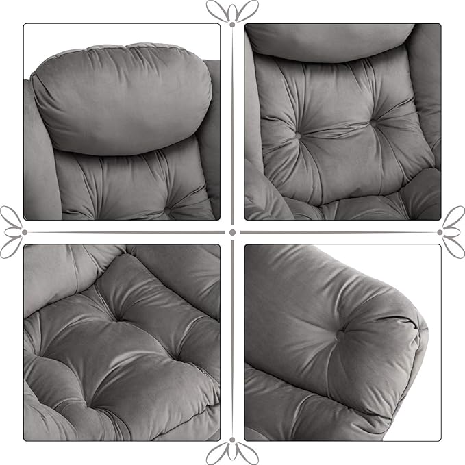HollyHOME Lazy Chair with Foldable Ottoman Accent Comfy Lounge Armchair and Folding Footrest Stool Leisure Sofa Reading Chair and Footstool for Living Room Bedroom DormVelvet Smoky Grey